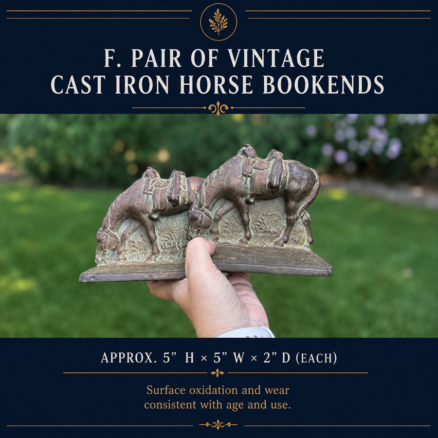 Pair of Vintage Cast Iron Grazing Horse Bookends | Primitive Equestrian Décor