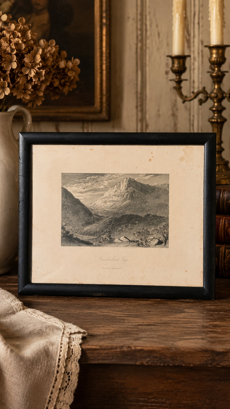 Antique Cumberland Gap Steel Engraving | Harry Fenn | Picturesque America | Professionally Framed Landscape