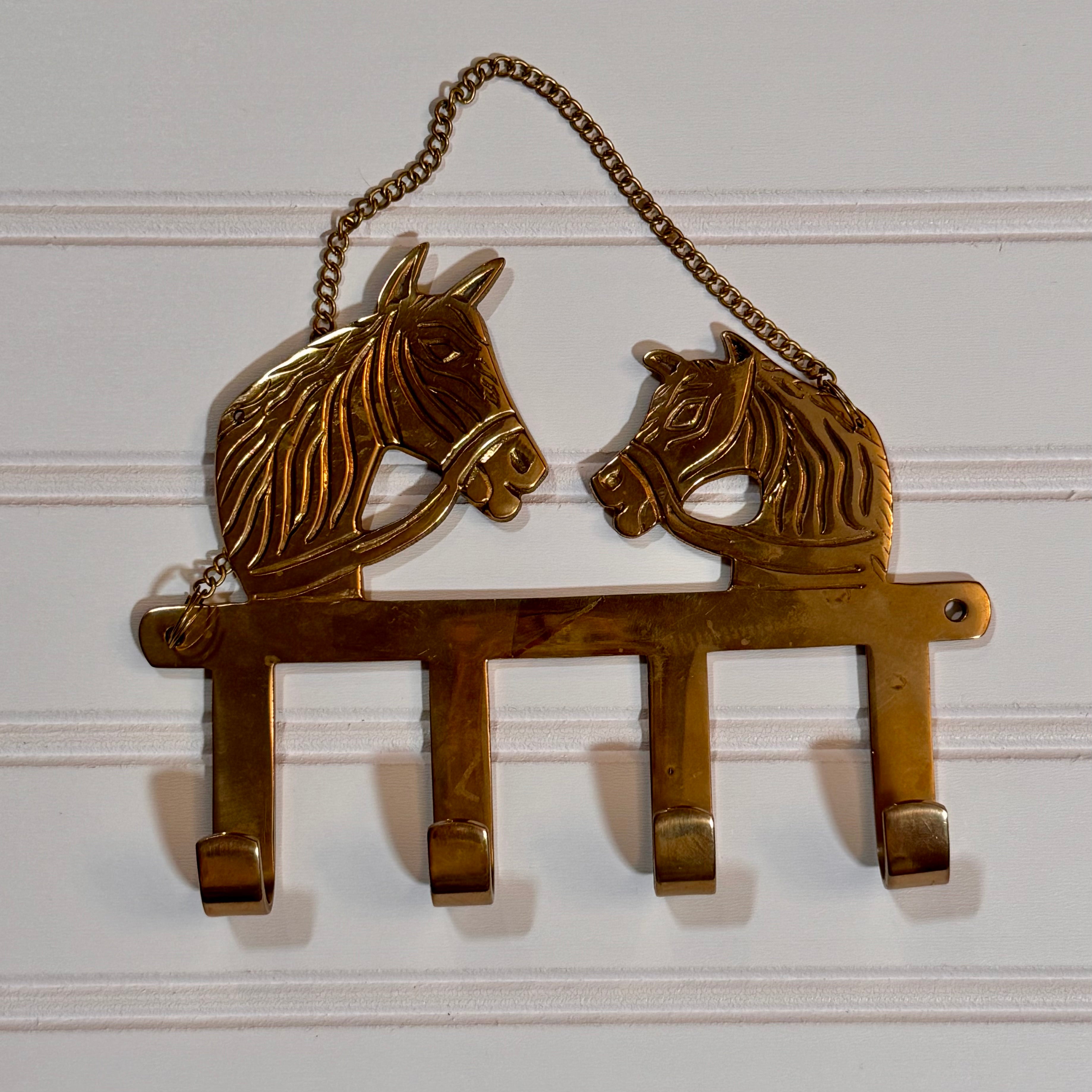 Vintage Solid Brass Horse Coat Rack | Equestrian Wall Hooks | Made in India