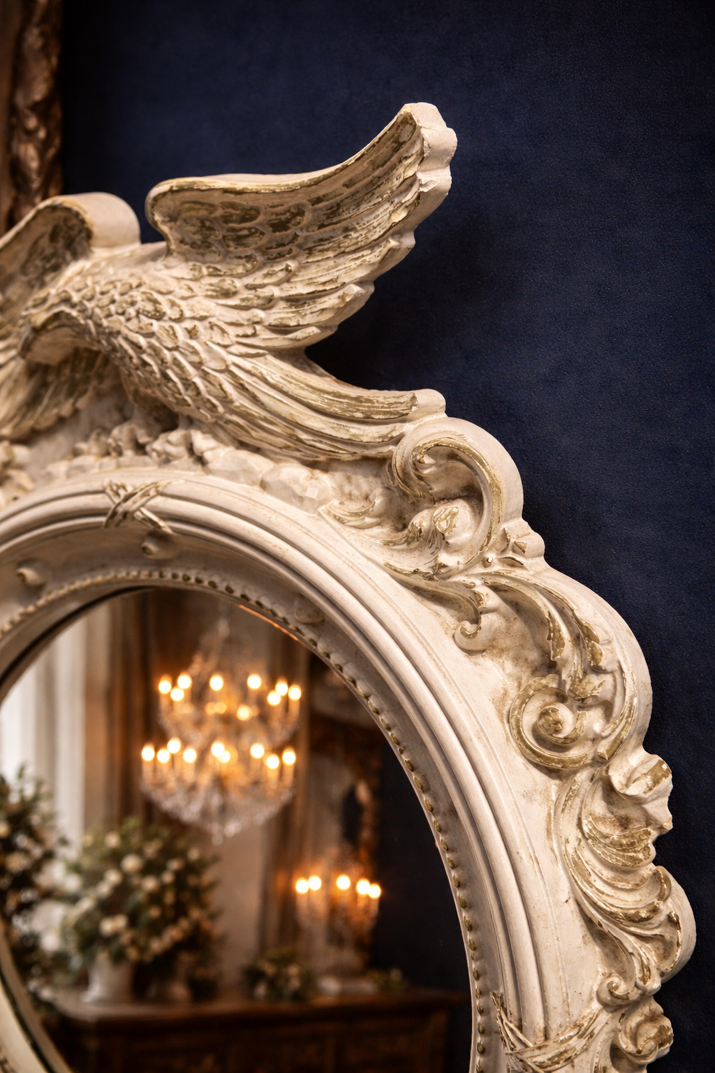 Antique Style Eagle Crest Plaster Wall Mirror