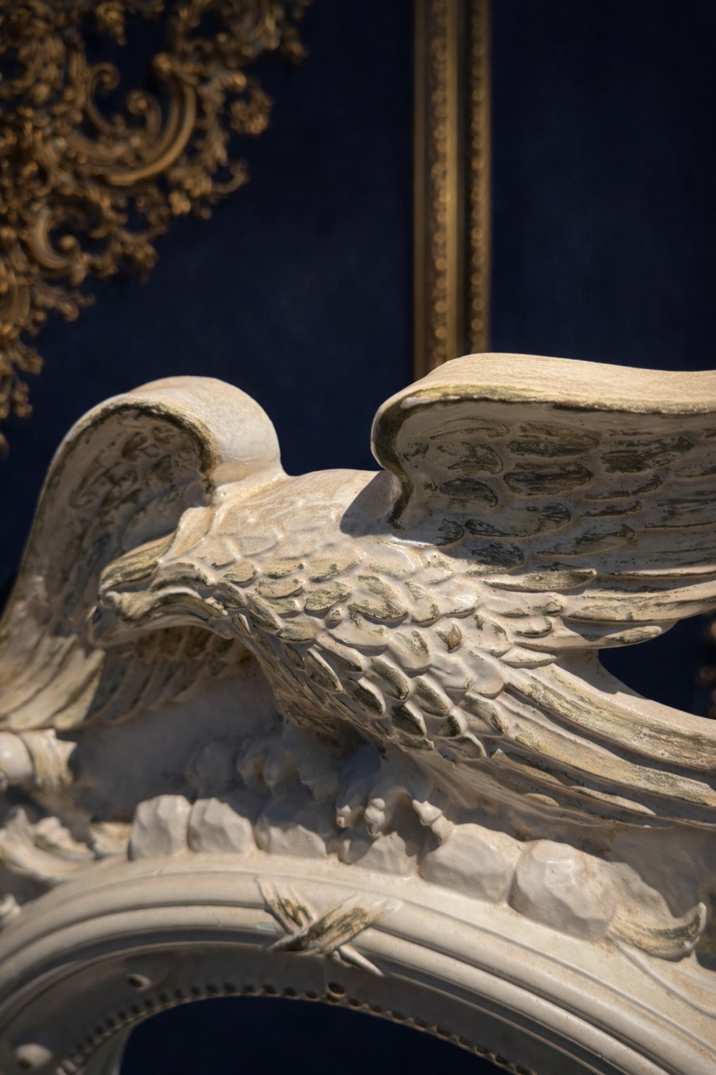 Antique Style Eagle Crest Plaster Wall Mirror
