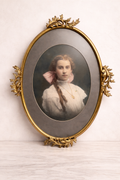 Hand-Colored Antique Portrait in Gilded Metal Oval Frame, 23”