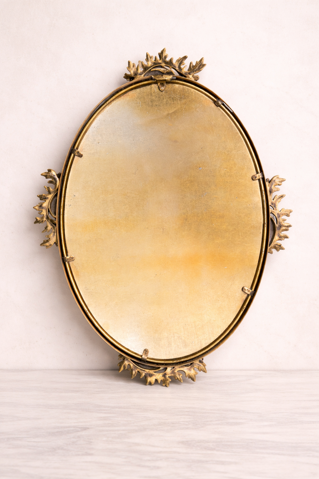 Hand-Colored Antique Portrait in Gilded Metal Oval Frame, 23”