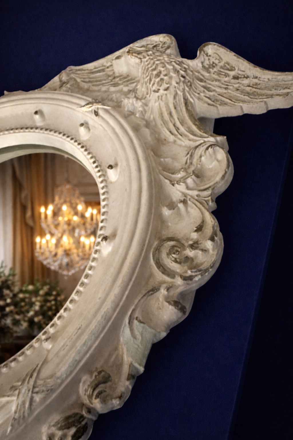 Antique Style Eagle Crest Plaster Wall Mirror