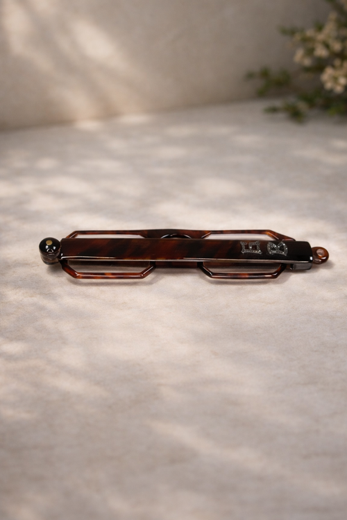 Antique Faux Tortoiseshell Folding Lorgnette Spectacles w/ Marcasite Monogram – Victorian Style Opera Glasses