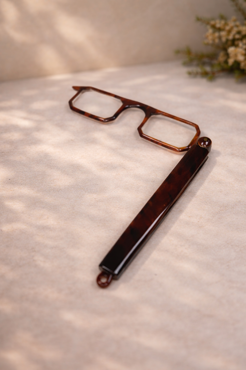 Antique Faux Tortoiseshell Folding Lorgnette Spectacles w/ Marcasite Monogram – Victorian Style Opera Glasses