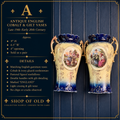 Antique English Cobalt & Gilt Double-Handled Pastoral Vases | Matching Pair