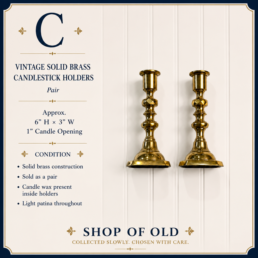 Vintage Solid Brass Candlestick Holders (Pair) | Classic Brass Candle Holders