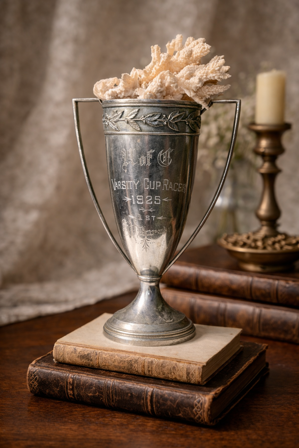 Antique Wallace Bros 1925 Varsity Cup Trophy Double Handle Pewter