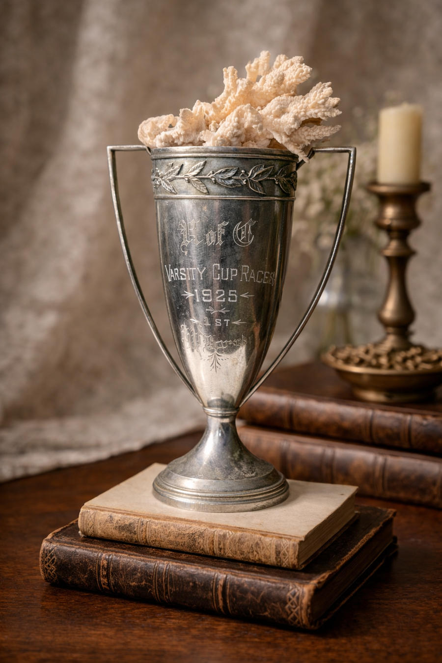 Antique Wallace Bros 1925 Varsity Cup Trophy Double Handle Pewter