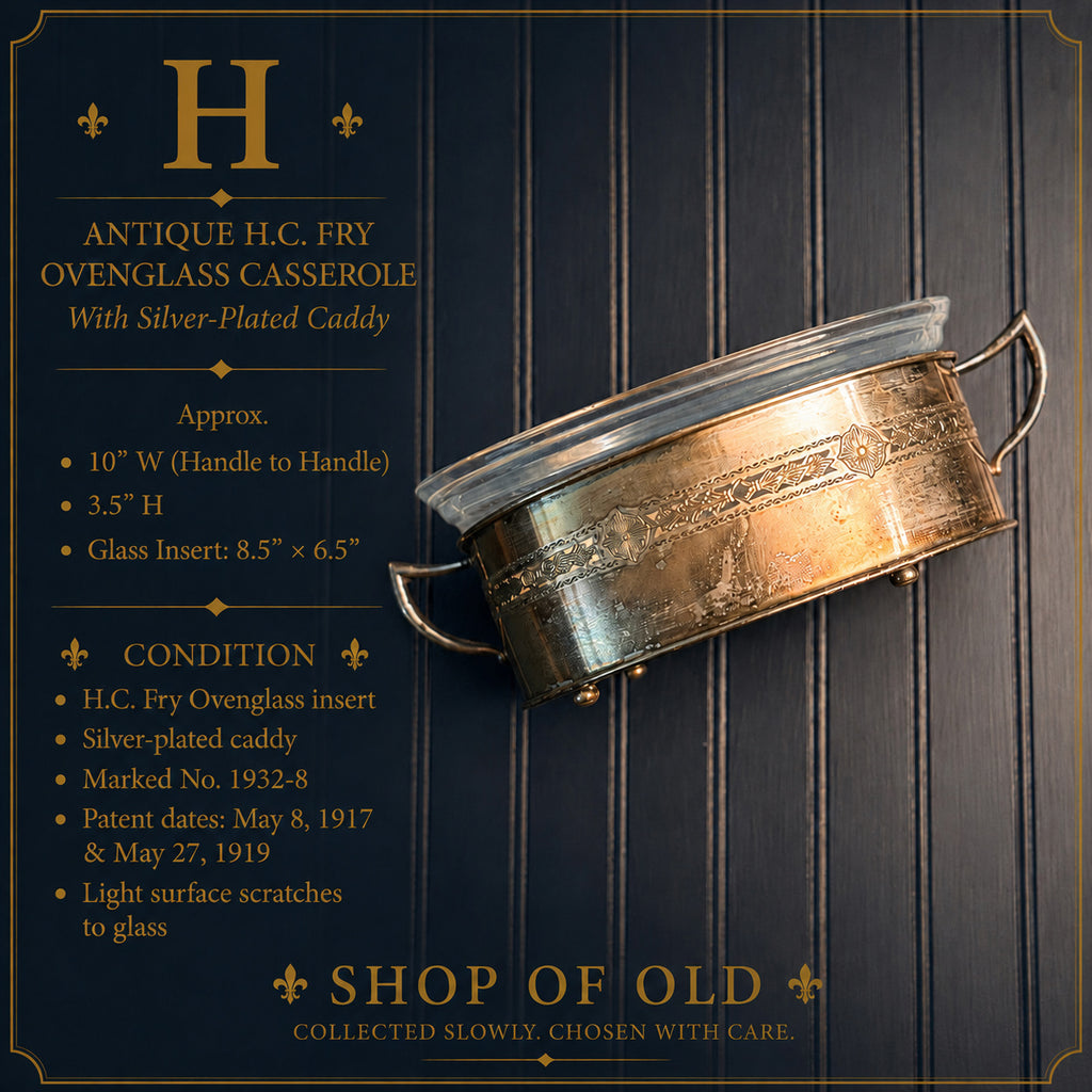 Antique H.C. Fry Ovenglass Casserole with Silver-Plated Caddy | Opalescent Glass