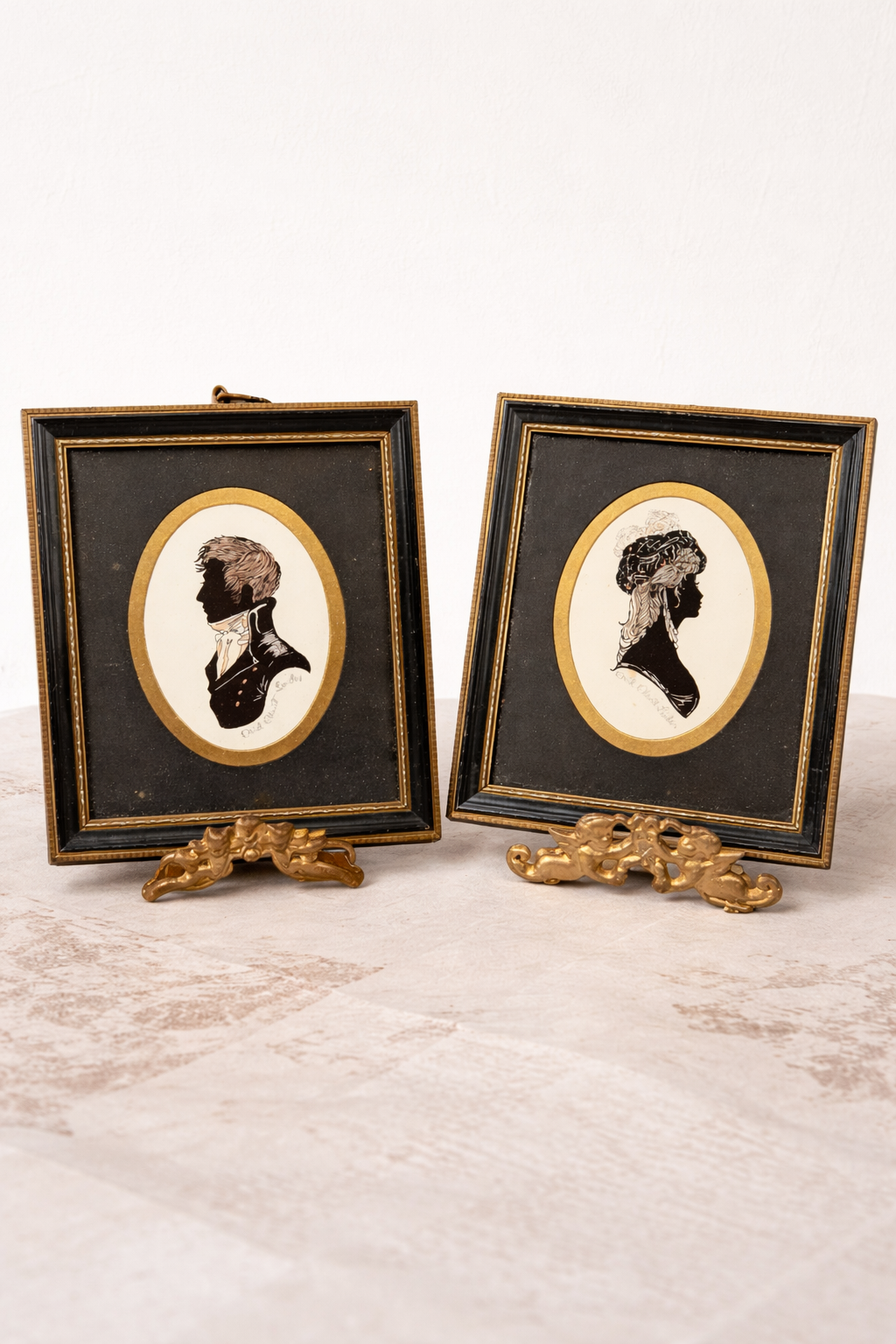 Pair Signed Enid Elliott Linder Silhouette Portraits Pennyfarthing Galleries