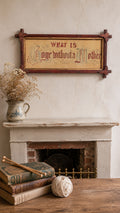 Antique Victorian “What Is Home Without a Mother” Punched Paper Motto Sampler in Walnut Eastlake Cross-Slat Frame