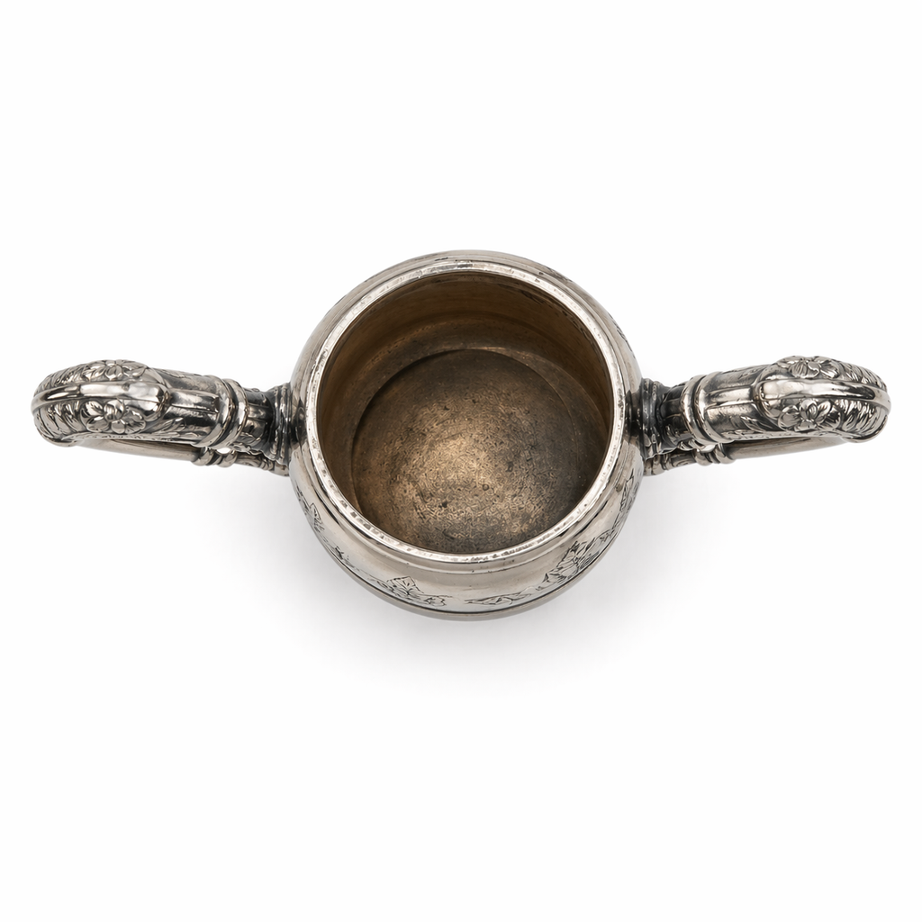 Antique 1896 Silver Plate Athletic Trophy Loving Cup – First Prize Shot Put, Engraved Floral & Insect Motif