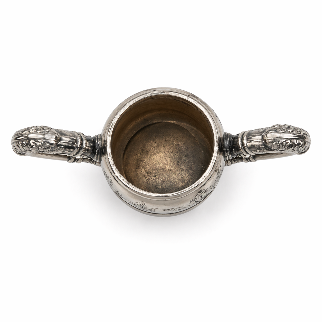 Antique 1896 Silver Plate Athletic Trophy Loving Cup – First Prize Shot Put, Engraved Floral & Insect Motif