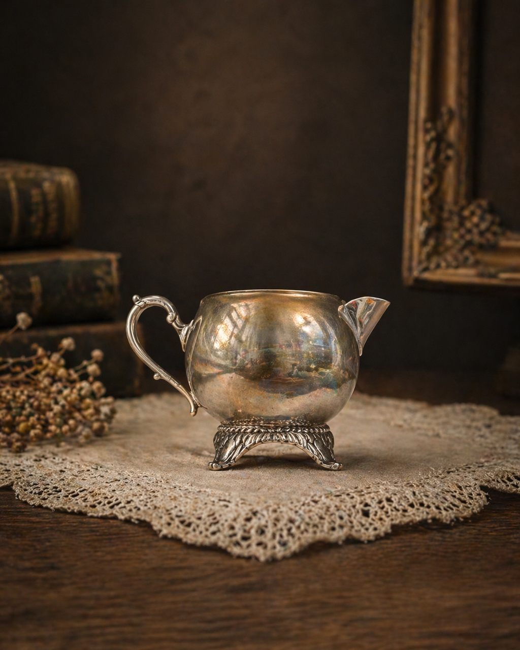 Antique Style Footed Silver Plate Creamer & Sugar Set