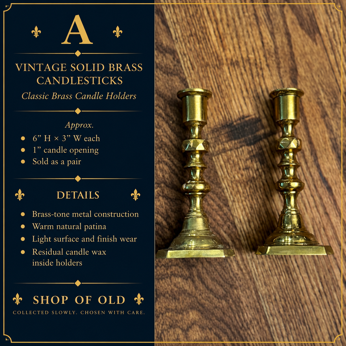 Vintage Solid Brass Candlestick Holders (Pair) | Classic Brass Candle Holders