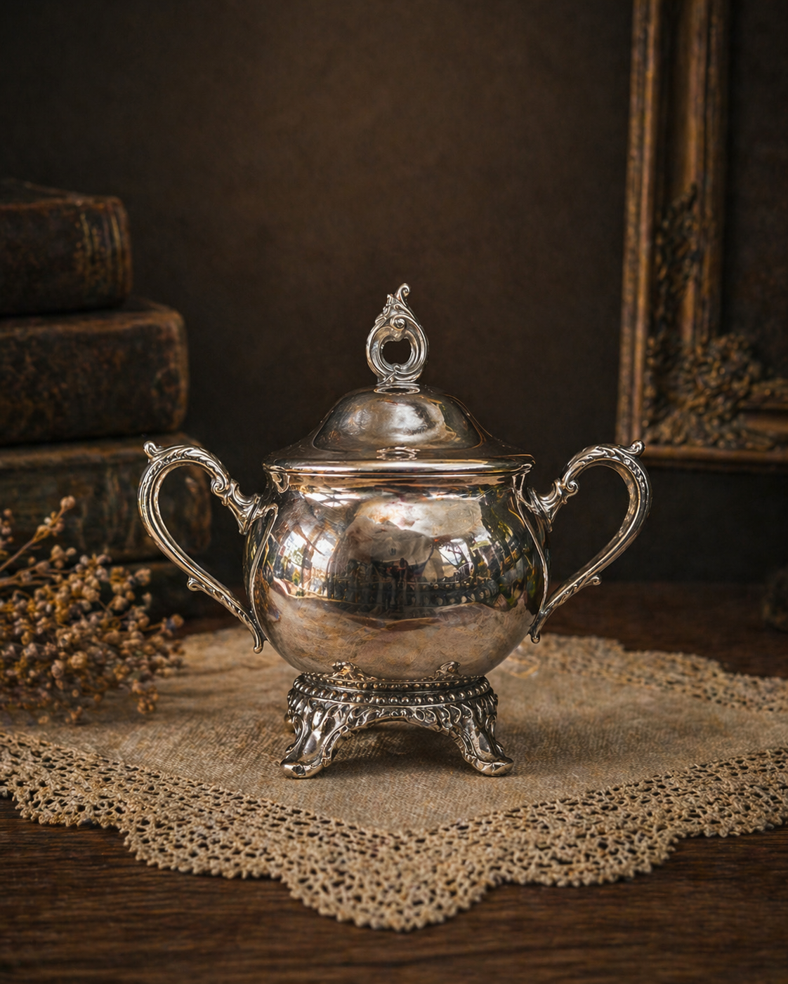 Antique Style Footed Silver Plate Creamer & Sugar Set