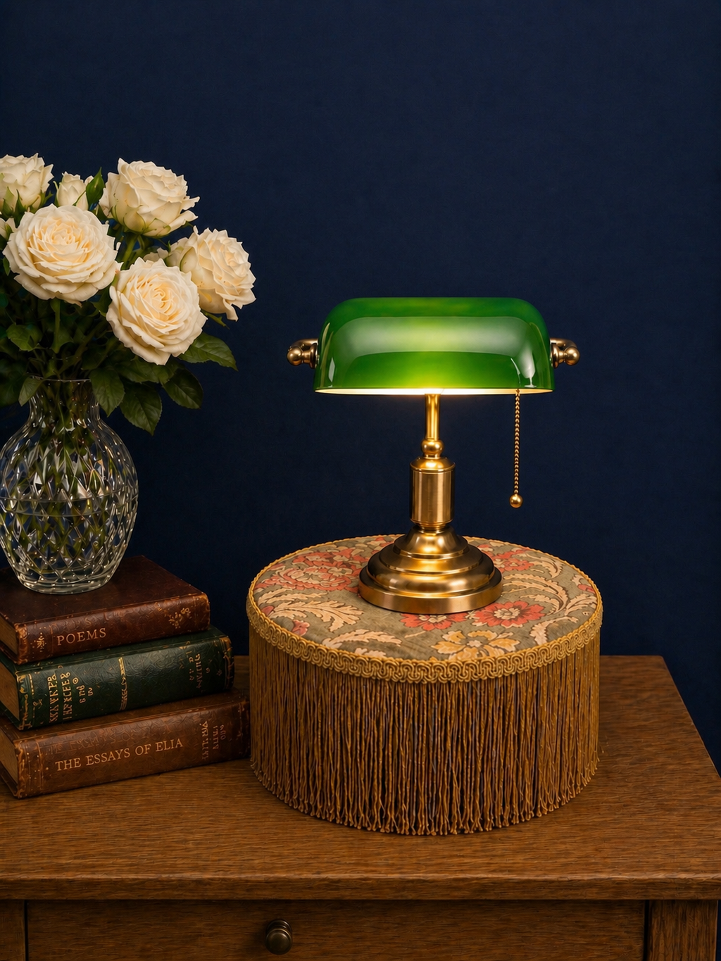 Vintage Fringed Upholstered Riser Stool | Floral Fabric Pedestal