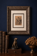 Antique Dog Book Plate Engraving Framed in Ornate 11x14 Gold-Silver Frame