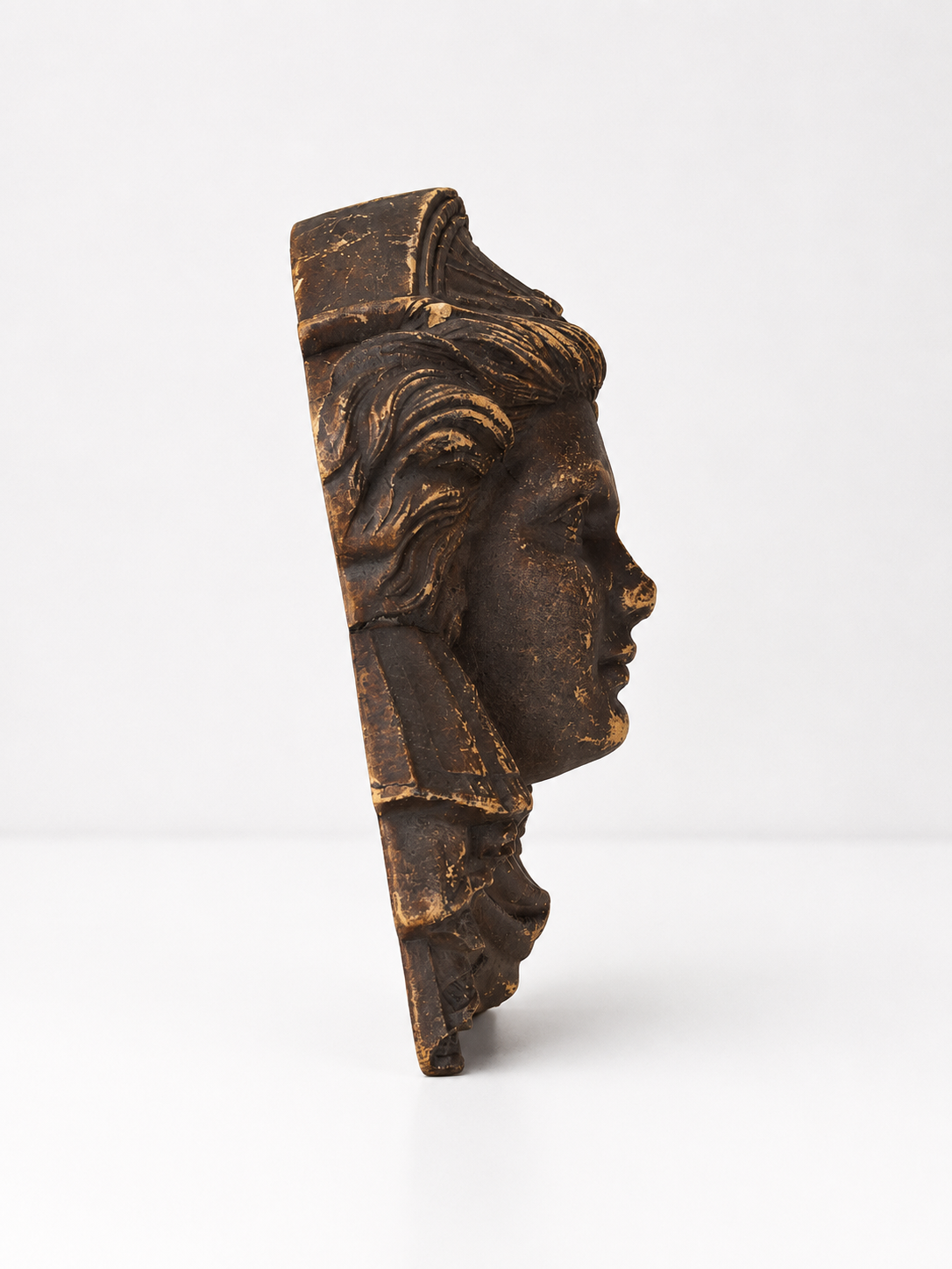 Antique Neoclassical Architectural Salvage Head with Broken Nose | Wall-Mount Composition Fragment, 8”
