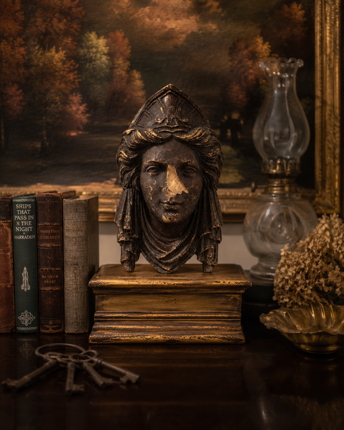 Antique Neoclassical Architectural Salvage Head with Broken Nose | Wall-Mount Composition Fragment, 8”
