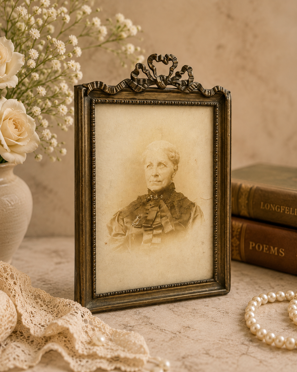 Antique French Ormolu Mourning Frame with Sepia Portrait | Pat. May 5, 1908