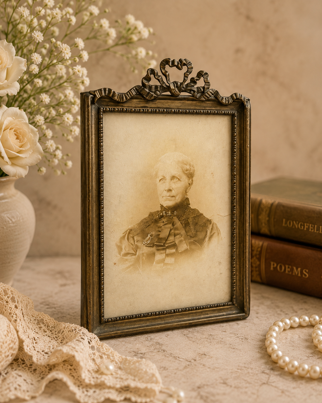 Antique French Ormolu Mourning Frame with Sepia Portrait | Pat. May 5, 1908