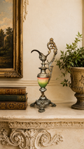 Victorian Spelter & Hand-Painted Glass Garniture Ewer with Lion Mask Spout
