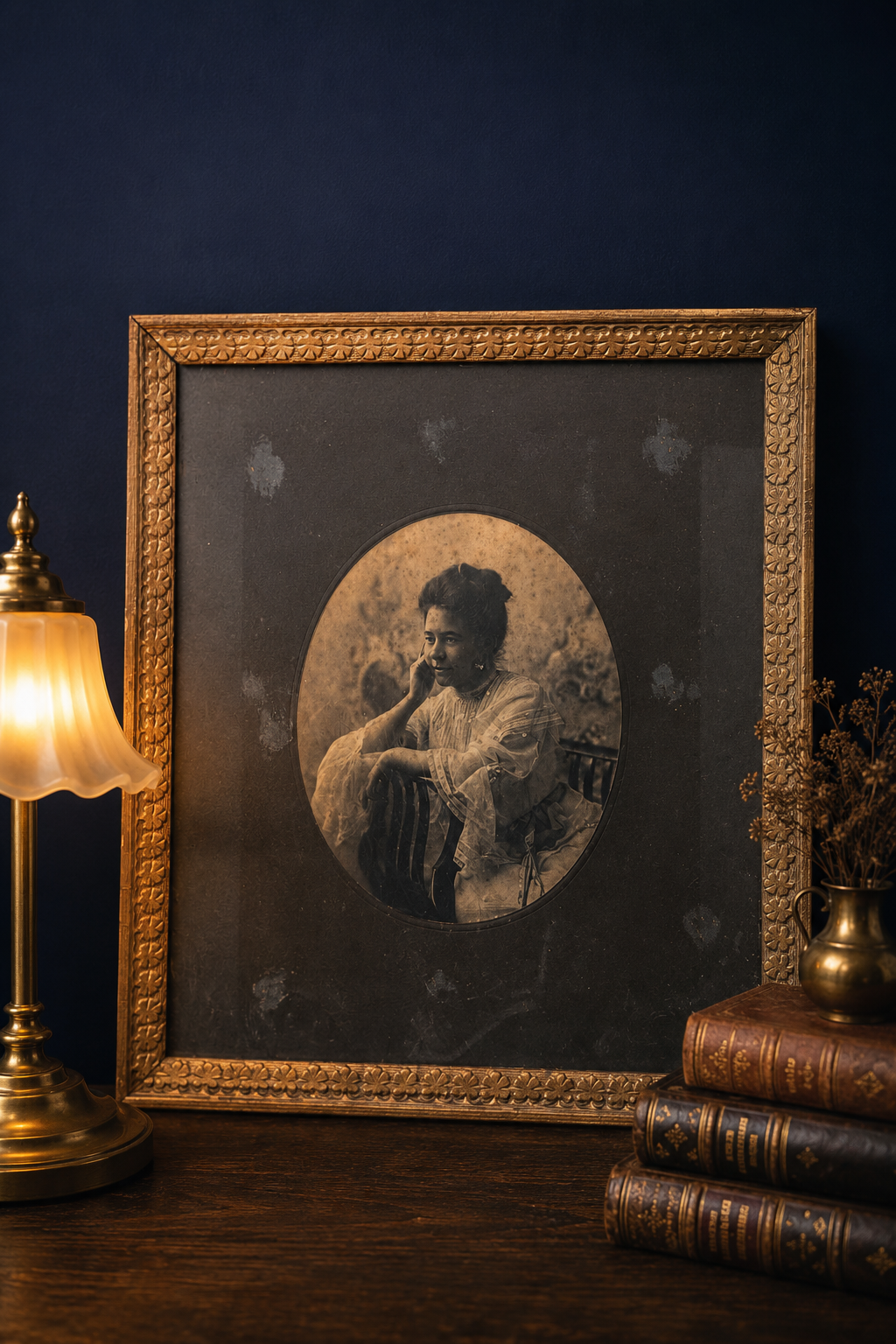 Antique Cabinet Card Portrait of Young Woman in Antique Gilt Frame | Original Backing & Photograph