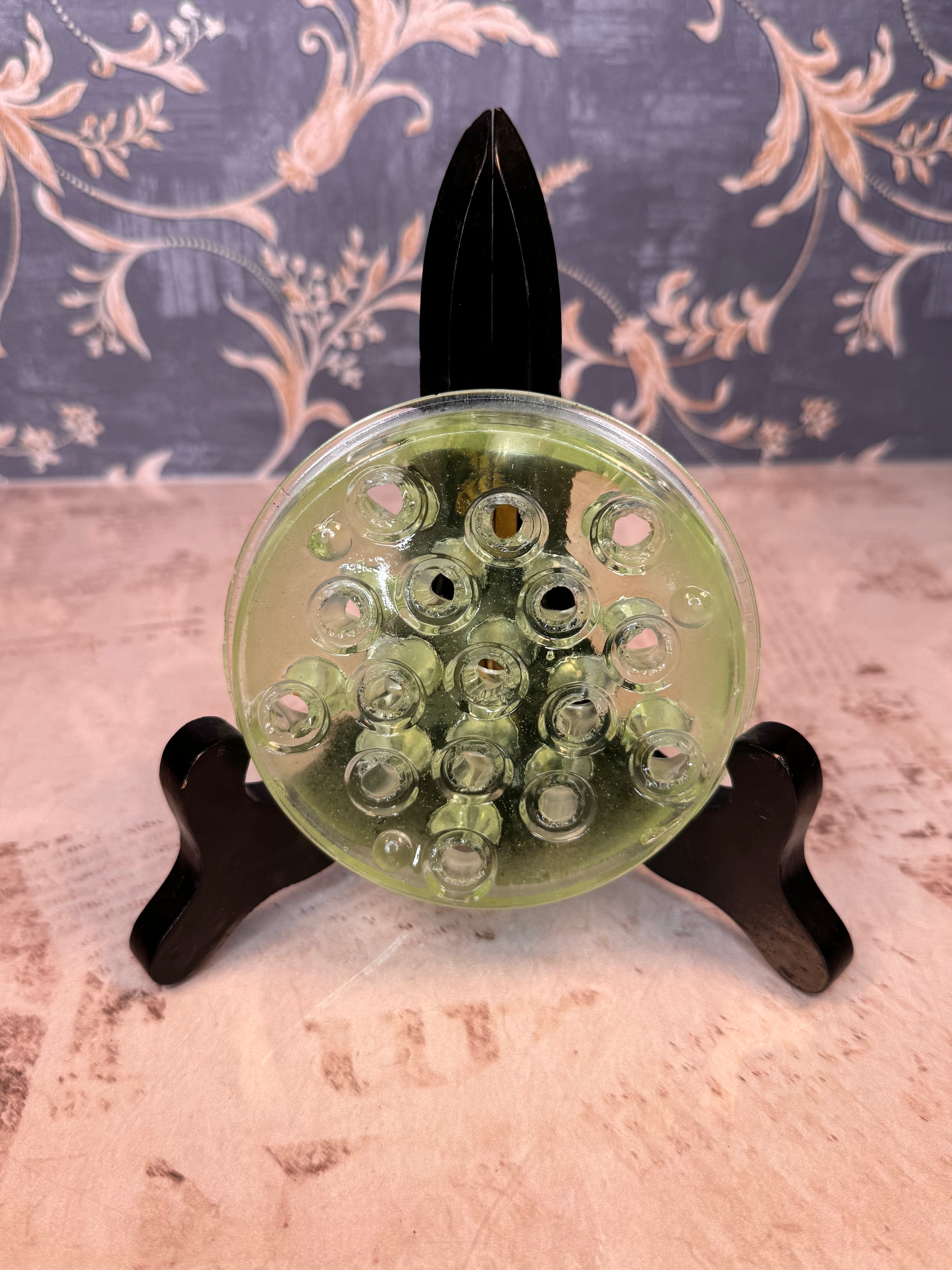 Vintage Green Glass Flower Frog Vase Insert 4” Floral Arranger