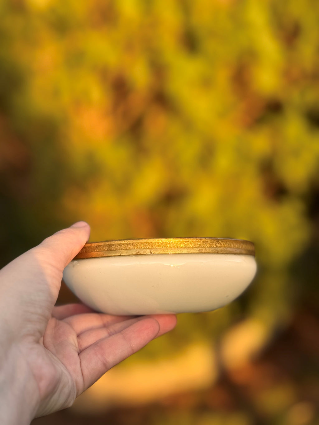 French Blue Opaline Vanity Dish with Gilt Brass Rim and Leaf Detail