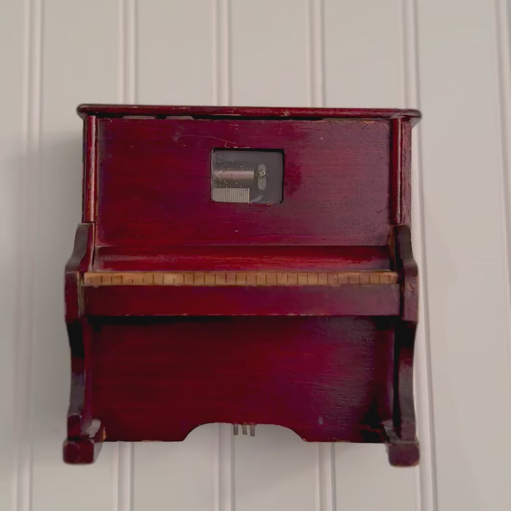 Vintage Wooden Musical Piano Box | Working Music Box | Mid-20th Century