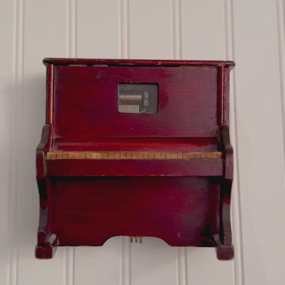 Vintage Wooden Musical Piano Box | Working Music Box | Mid-20th Century