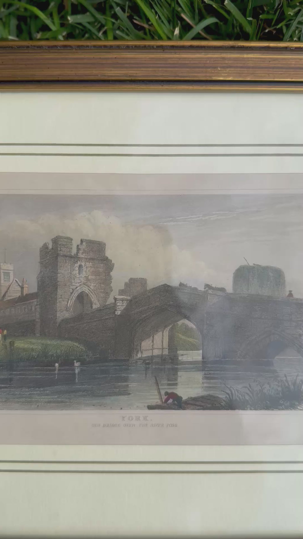 Antique Hand-Colored York Engraving | Old Bridge Over the River Foss Framed Print