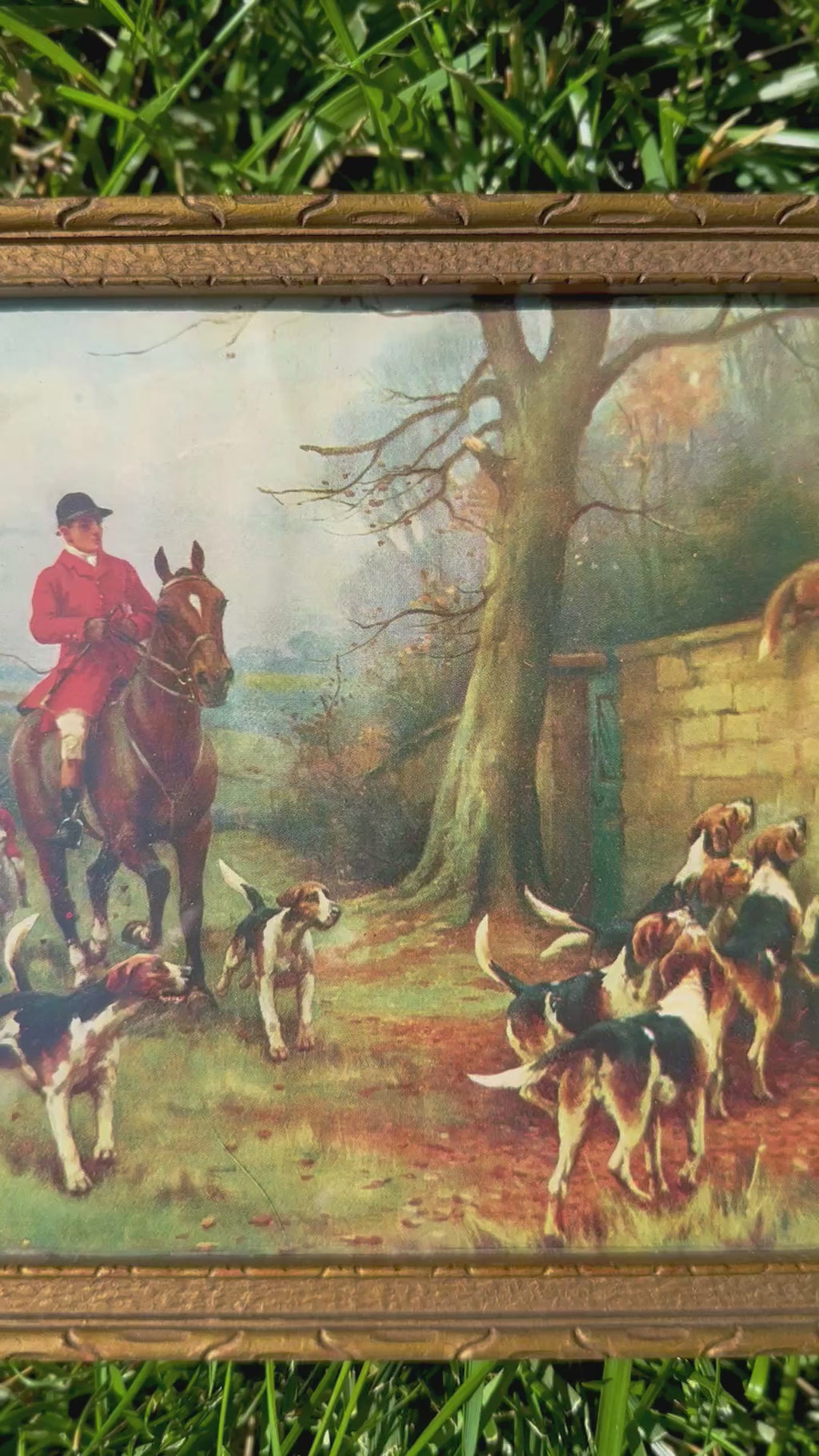 Vintage Framed “Gone to Earth” Fox Hunting Print | John Sanderson-Wells English Sporting Lithograph
