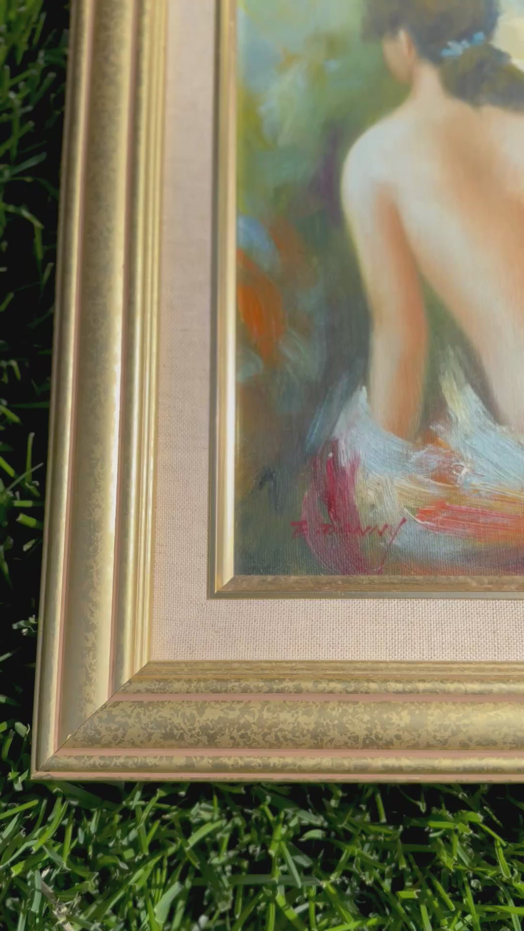Vintage Signed Oil Painting of Reclining Nude Female Figure by B. Danny in Gilt Frame