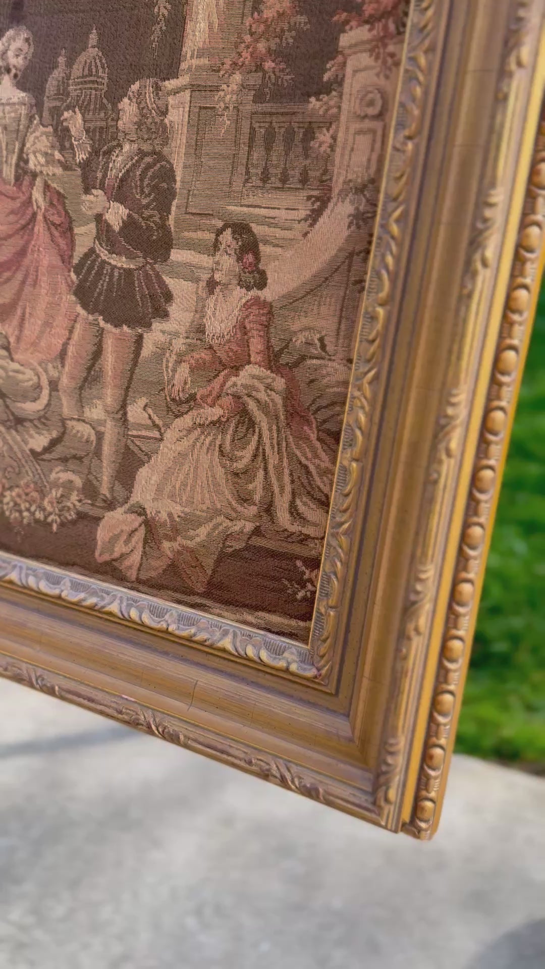 Antique-Style Framed Garden Scene Tapestry, Large Scale (57” W)