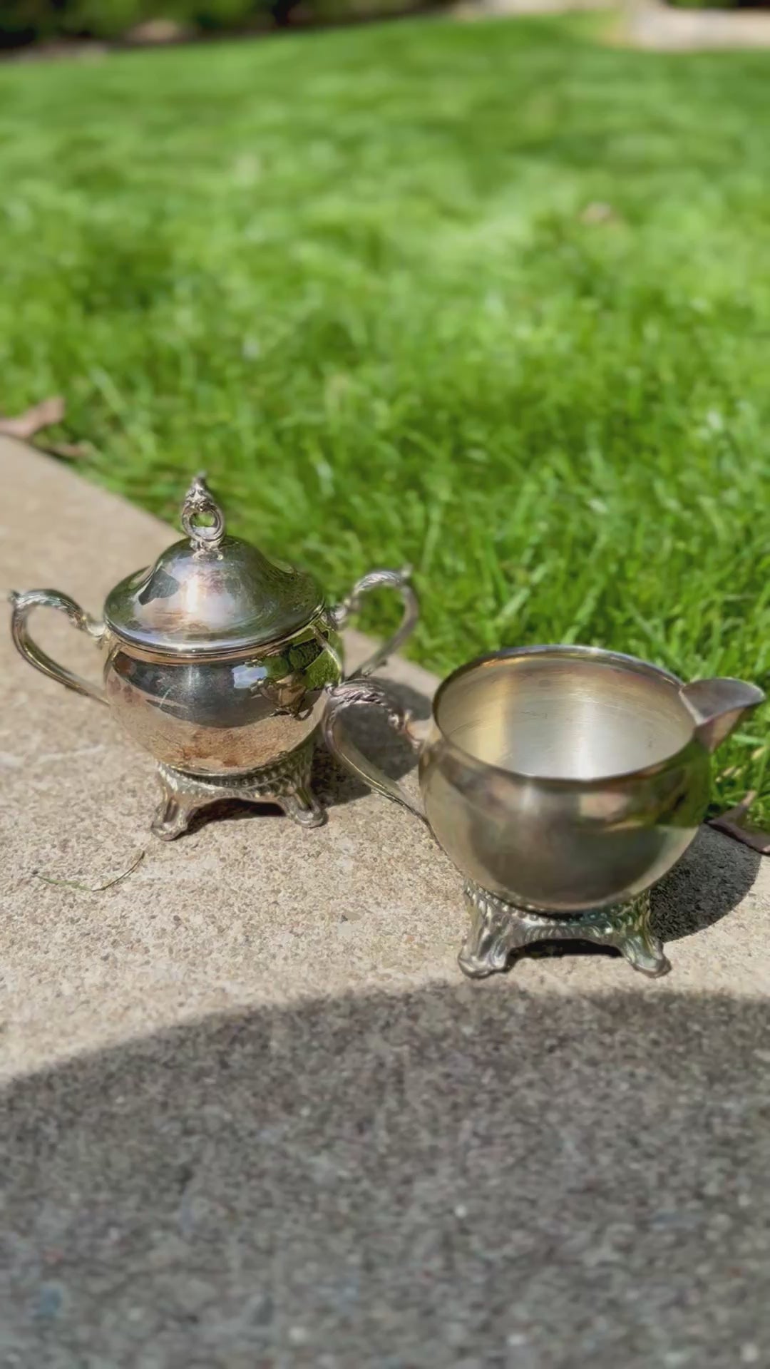 Antique Style Footed Silver Plate Creamer & Sugar Set