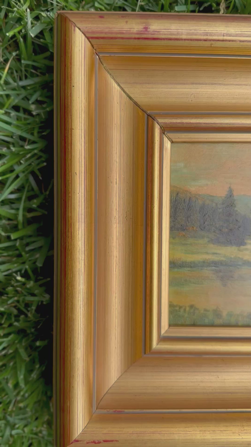 Vintage Landscape Oil Painting in Deep Gilt Frame, Pastoral Hillside Scene, Framed Original Oil on Board