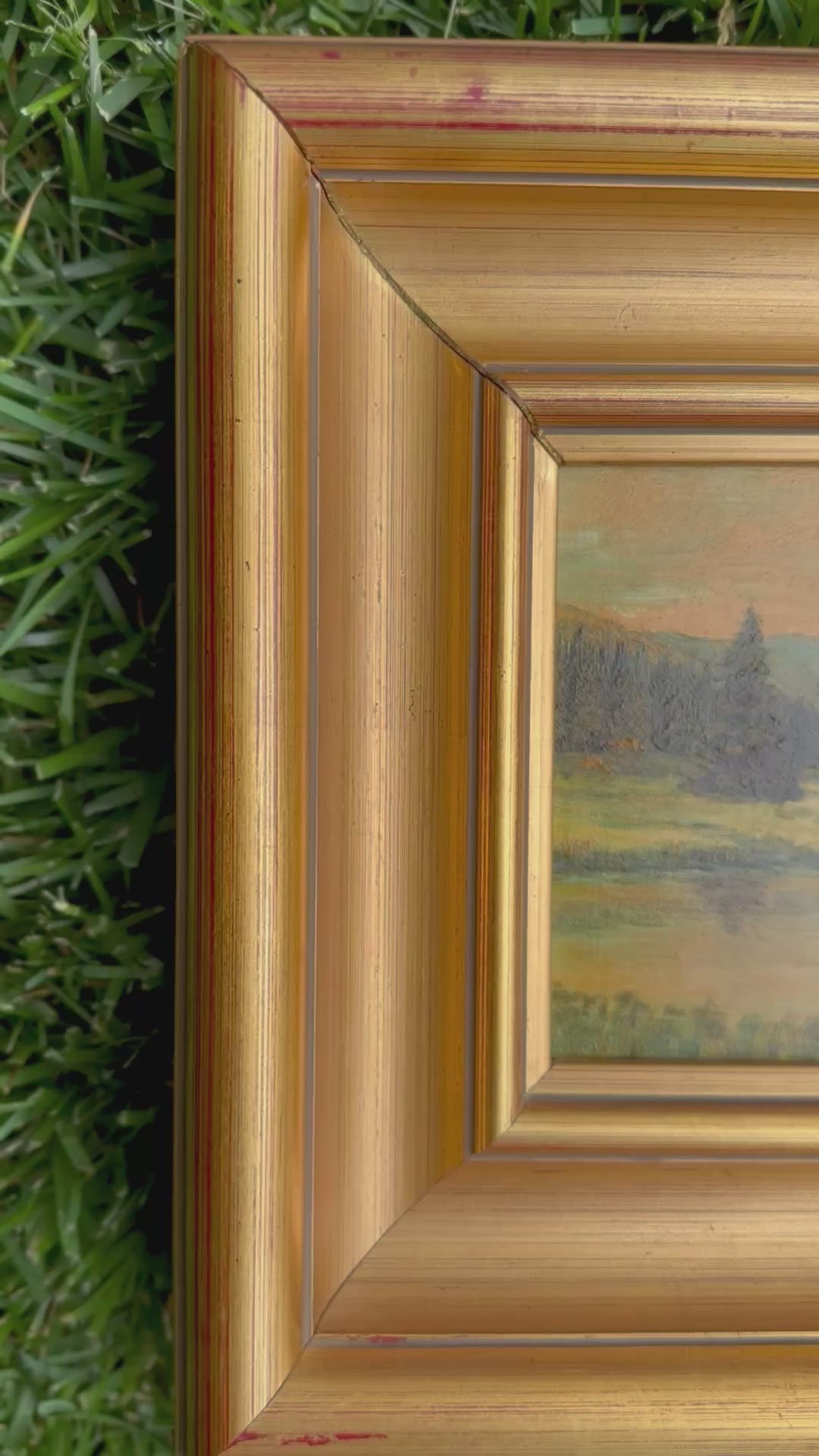 Vintage Landscape Oil Painting in Deep Gilt Frame, Pastoral Hillside Scene, Framed Original Oil on Board