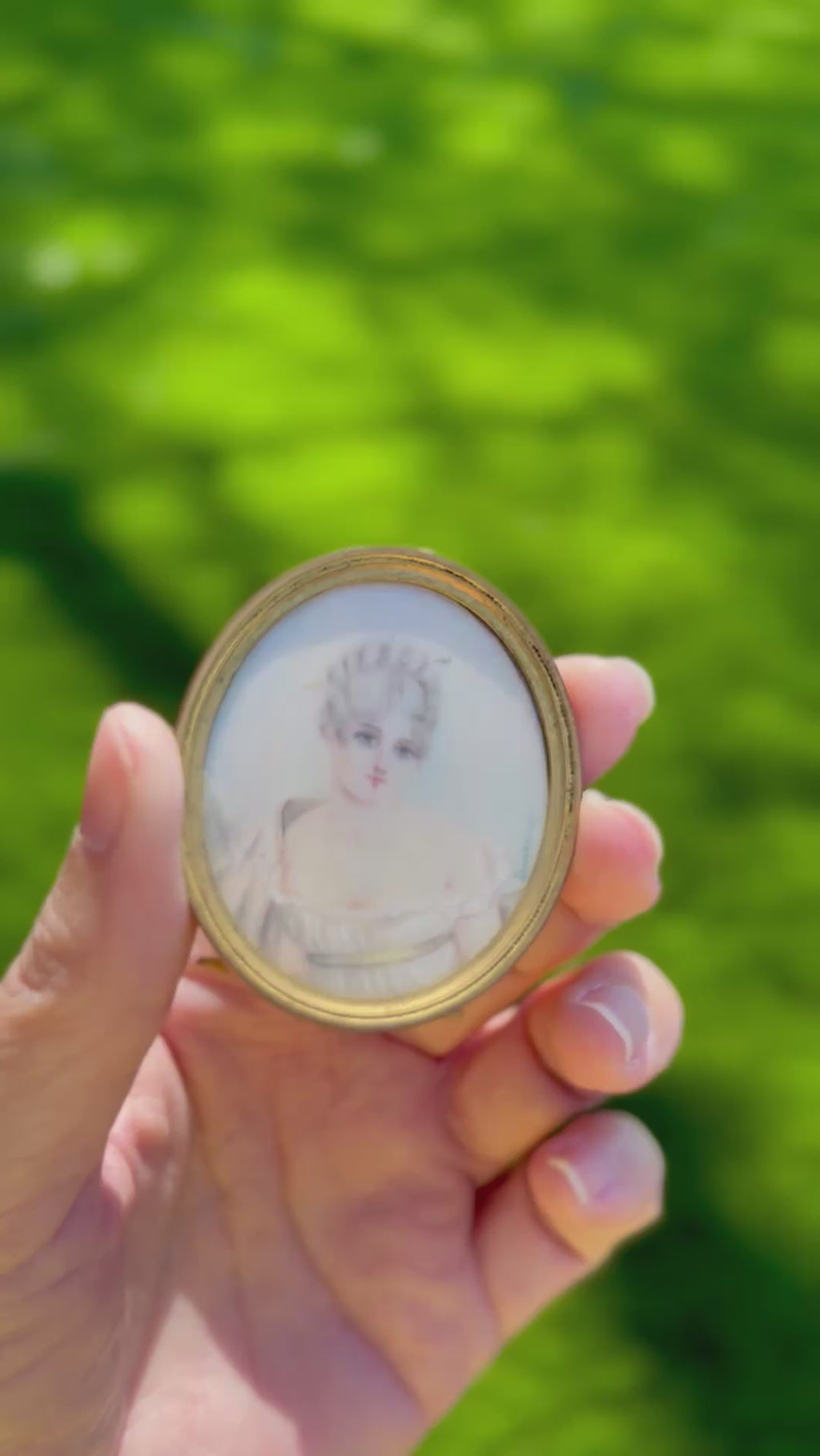 Antique French Portrait Miniature After Madame Récamier, Signed Duverney, Gilt Bronze Frame