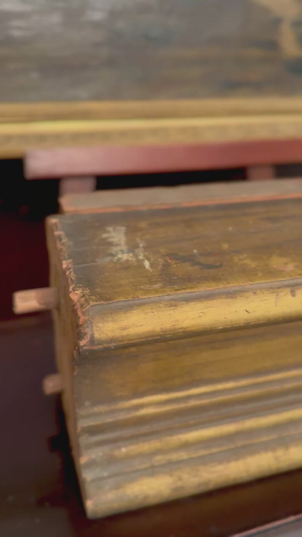 Antique Victorian Gilt Wood Architectural Riser | Salvaged Pedestal Block | Pegs on Left | 11.5”