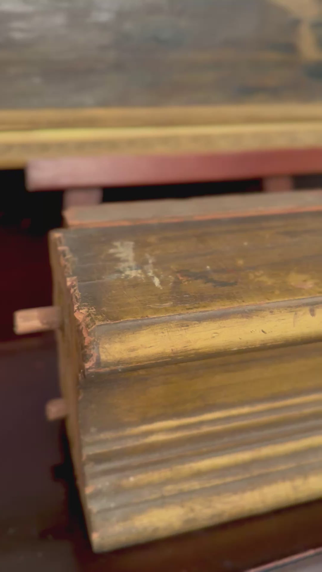 Antique Victorian Gilt Wood Architectural Riser | Salvaged Pedestal Block | Pegs on Left | 11.5”