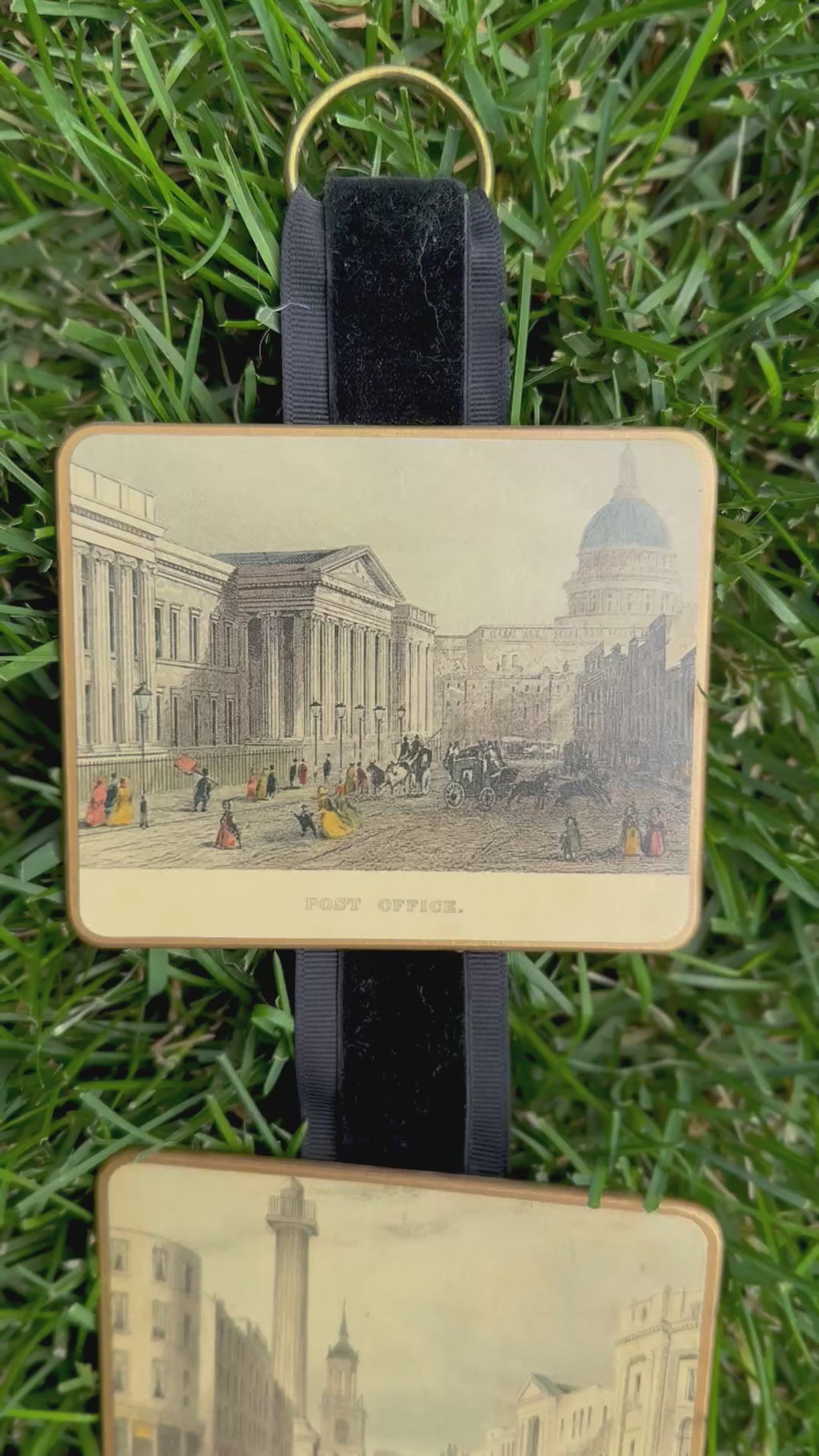 Vintage English London Landmark Coaster Wall Hanging | Lady Clare Lacquer Coasters on Velvet Ribbon