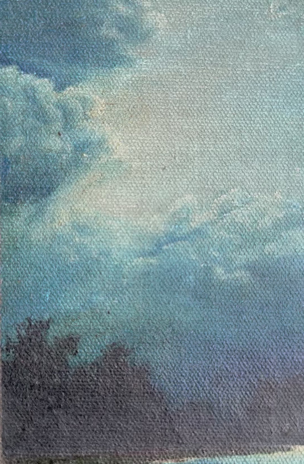Antique Oil on Canvas Landscape with Chapel — Moody Evening Scene