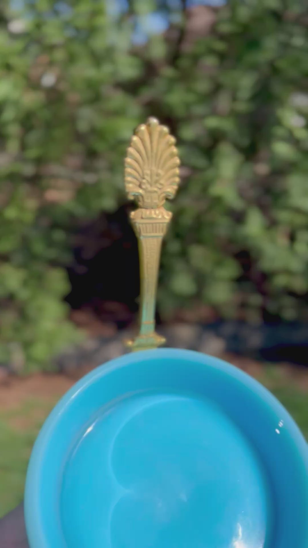 French Blue Opaline Glass Dish with Gilt Stand & Handle, Estate Sourced