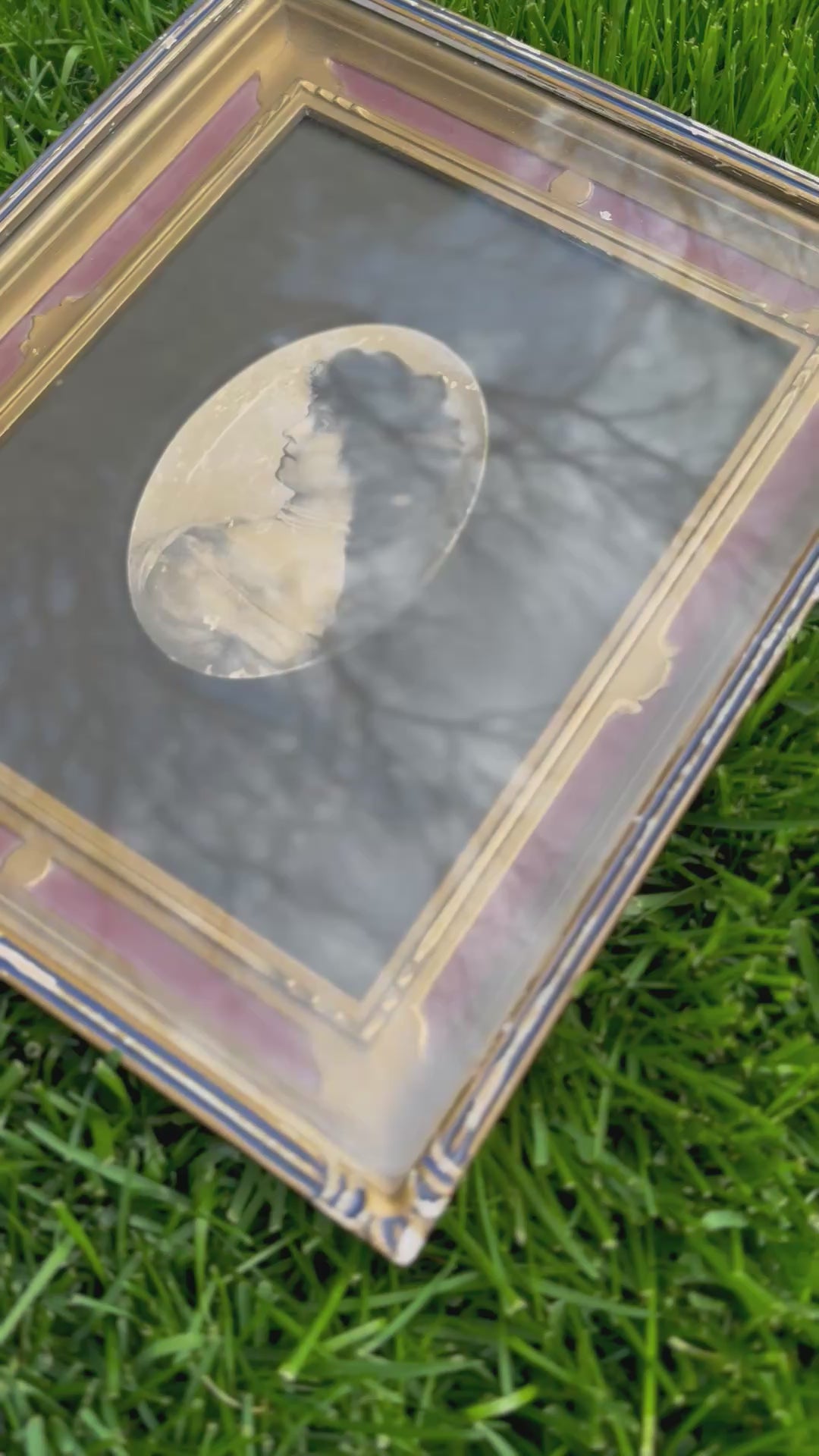 Antique Oval Portrait Shadowbox Frame w/ Hand-Tinted Photograph