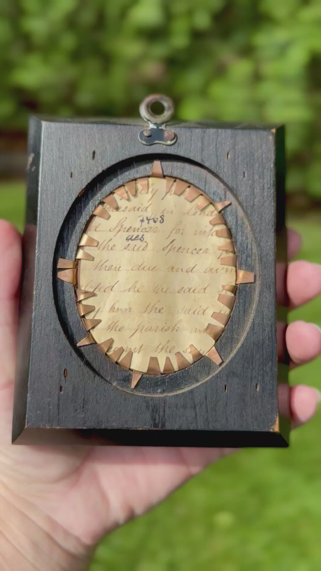 Antique Hand-Painted Porcelain Portrait Miniature in Ebonized Frame, Georgian-Style Duchess Study with Handwritten Backing