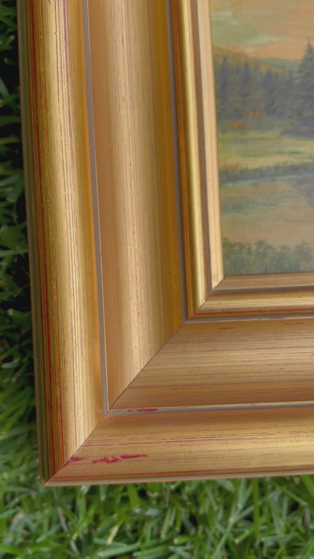Vintage Landscape Oil Painting in Deep Gilt Frame, Pastoral Hillside Scene, Framed Original Oil on Board